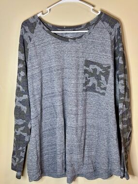 Lane Bryant Gray Top with Camo Detail - Size 26/28 - P2P 28” Length 30”